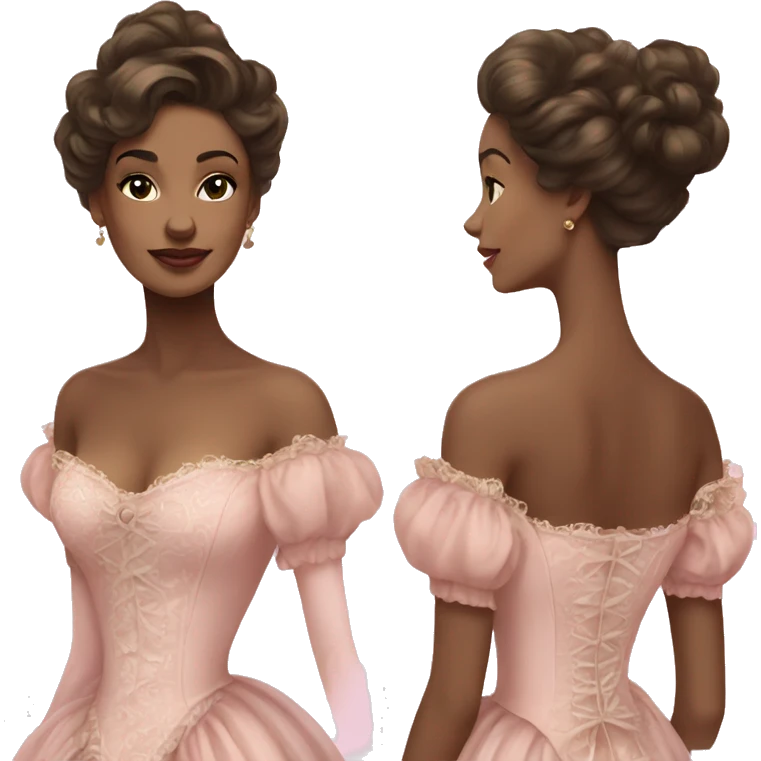 vintage rococo light brown skin and brunette woman in a light pink gown  emoji