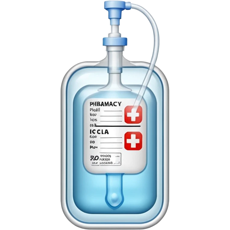 Hospital Intravenous fluid bag that has 2 ports and is filled with 500ml, pharmacy label emoji