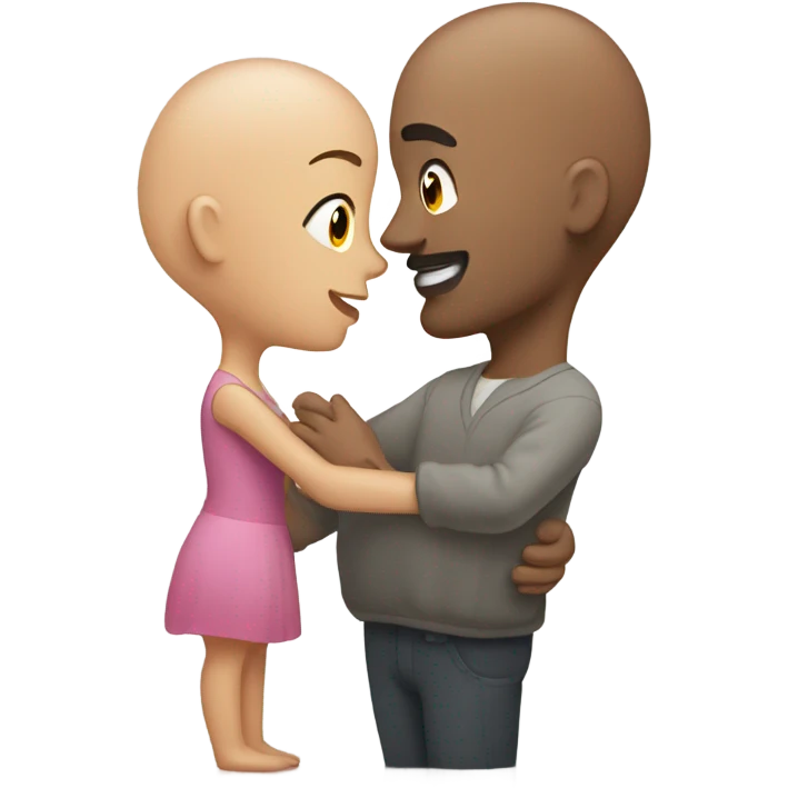 bald man and brunette woman in love emoji