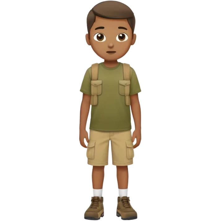 boy wearing an olive-green shirt over a brown T-shirt with beige cargo shorts emoji