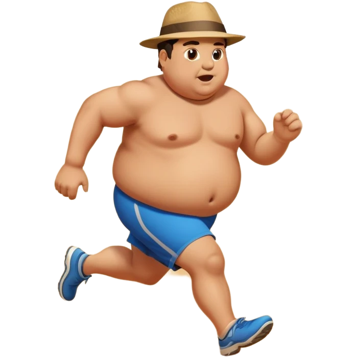 Fat man with curtains running in dessert emoji