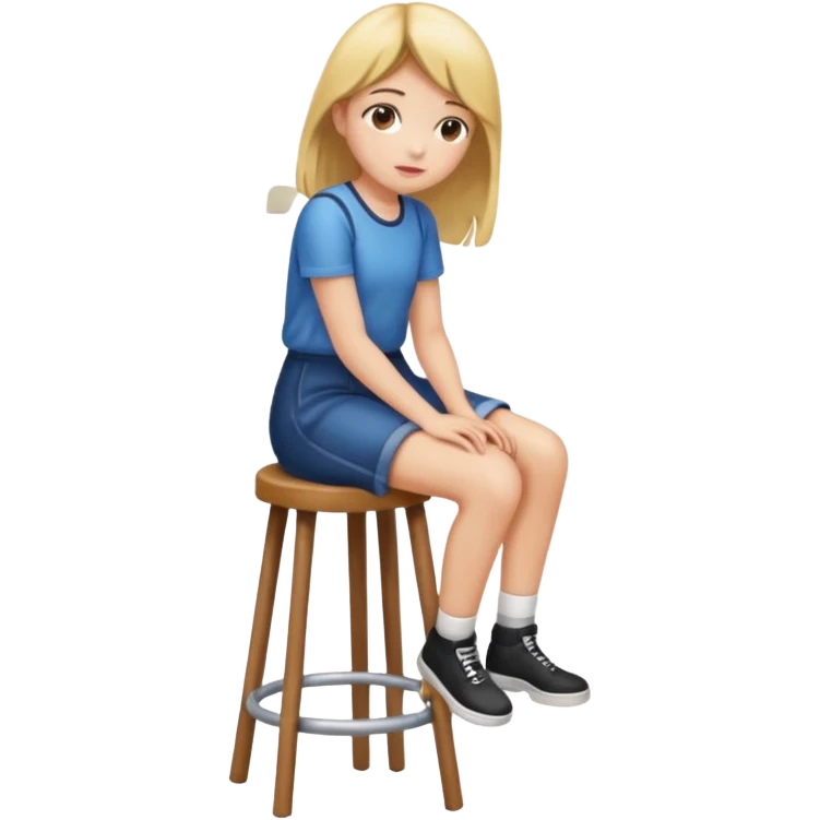 a girl is sitting on a stool seeing whole body on right side emoji