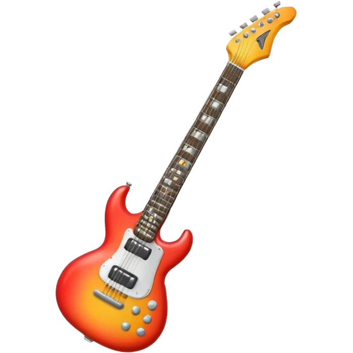 A 3D Apple-style emoji showing the word "ROCK" in bold metallic letters, with a small electric guitar leaning on the text, vibrant glowing effect, playful and energetic cartoon style, symbolizing rock music. emoji