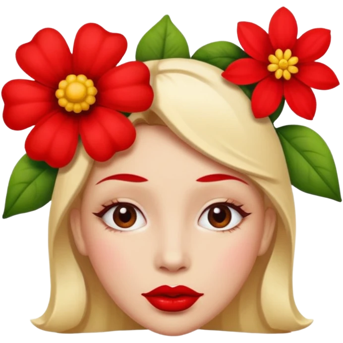 Create an emoji that lips are big, red, shiney and have flower on her head emoji