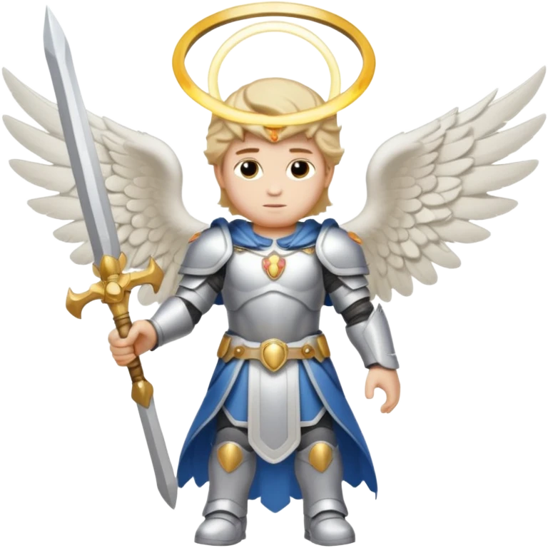 Michael the archangel is usually shown in emoji form as a brave, armored figure with a bright halo, wings, and a weapon. emoji