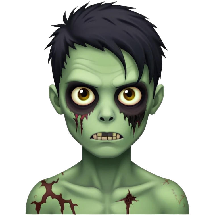 brunette zombie boy with horror green skin and long black messy hair emoji