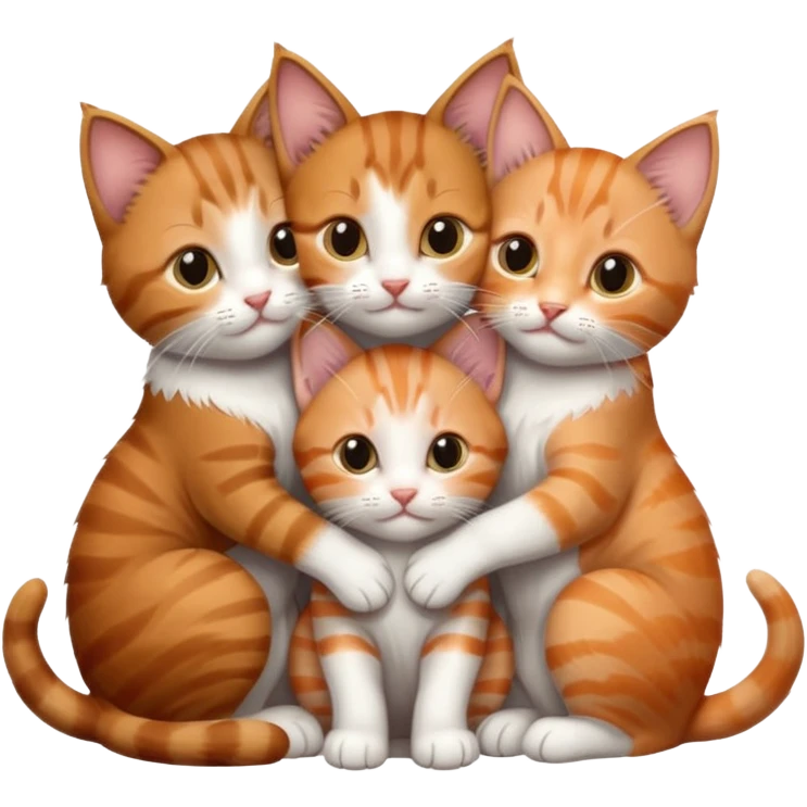 3 kittens cuddling together all different colours, the first one is grey and white, the second is ginger and white and the third is brown tabby and white emoji