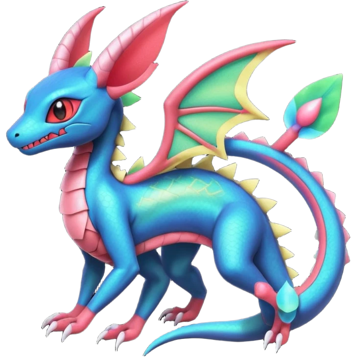 Spooky stitched colorful iridescent Salandit-Flygon-Sylveon-Umbreon-fusion-Pokémon-hybrid-creature  emoji