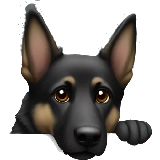 A small adult mostly black German Shepard sticking his head out of a silver Toyota camery  emoji
