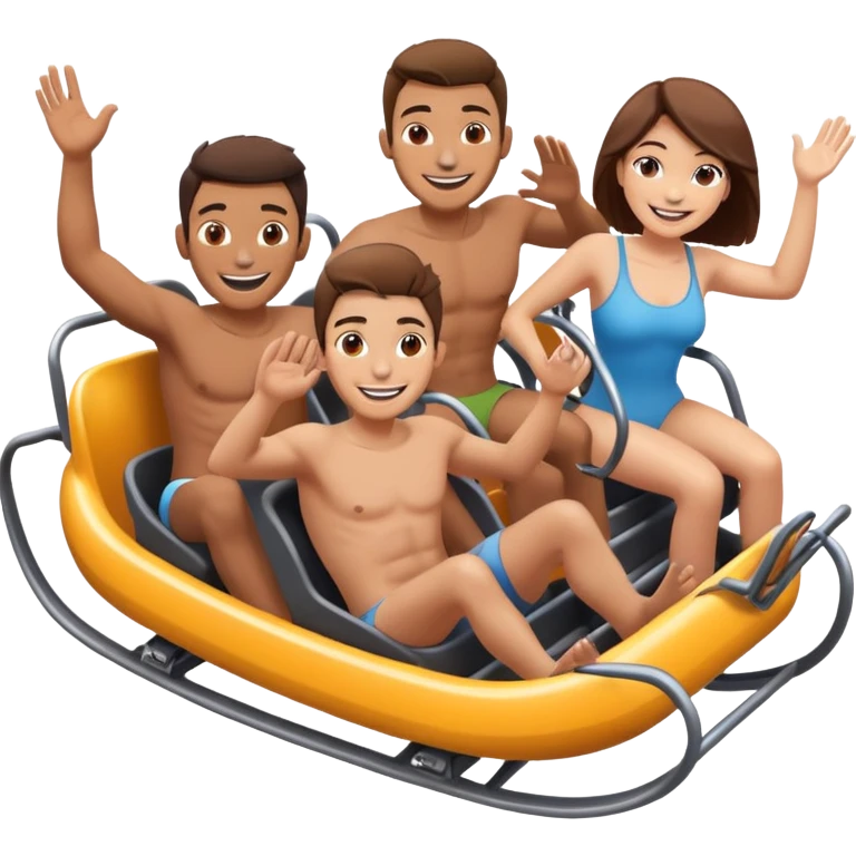shirtless two men and two women on an alpine coaster emoji