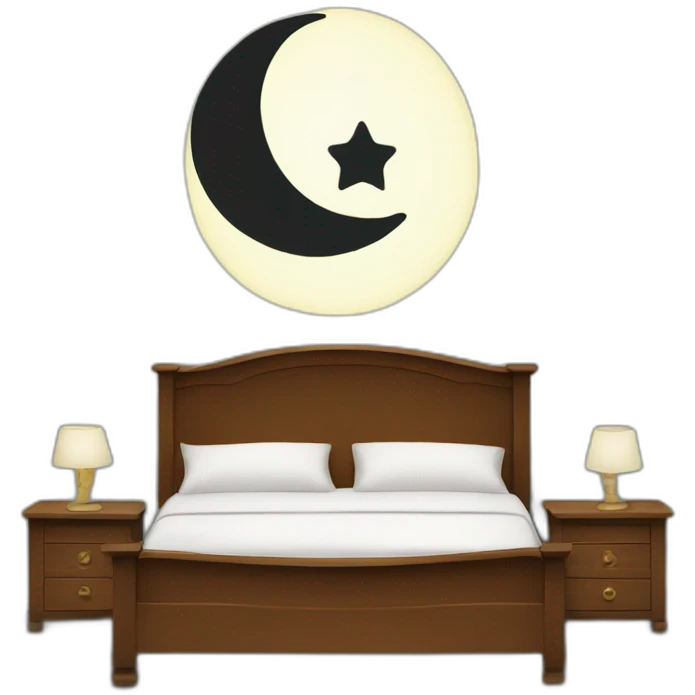 a bed, with a moon above it emoji