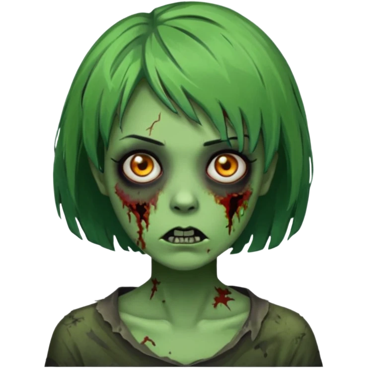 Uma zumbi de pele verde cabelo chanel todo preto bagunçado emoji