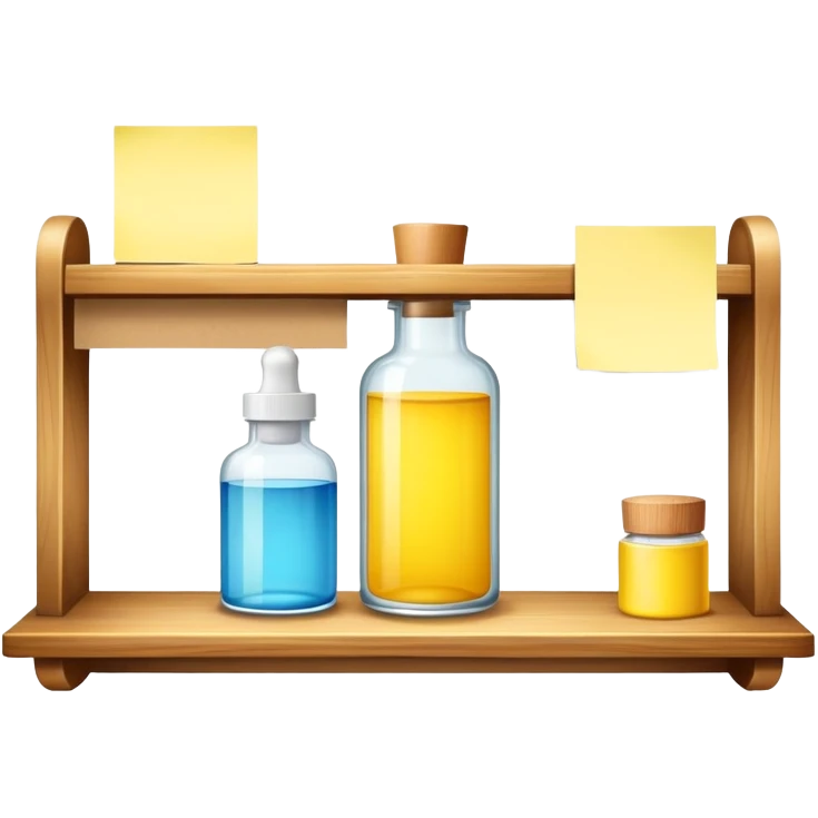 serum bottle on a shelf with a sticky note without any text emoji