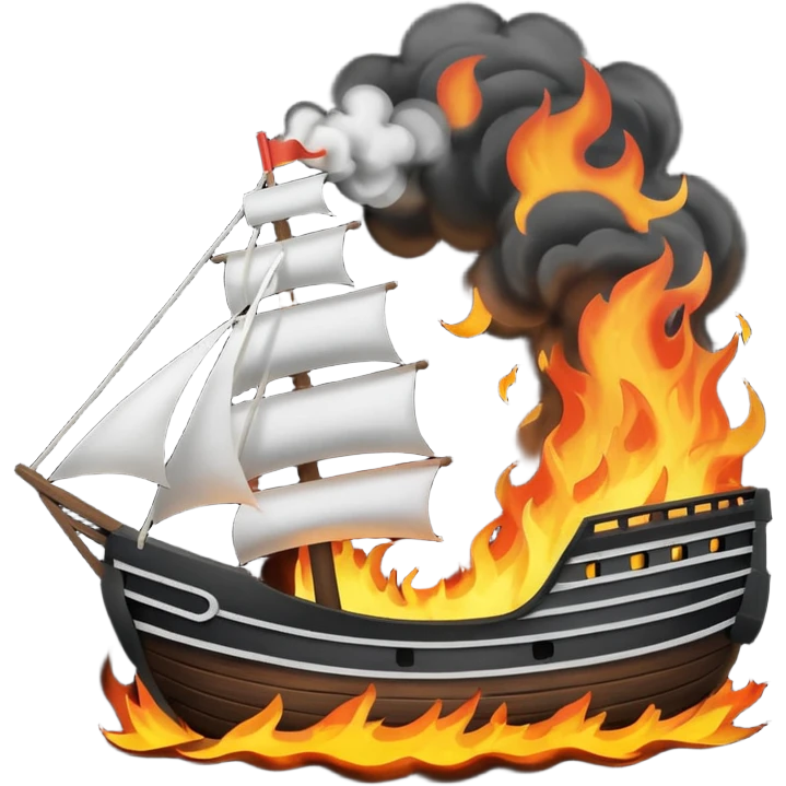 un barco quemandose blanco y negro  emoji