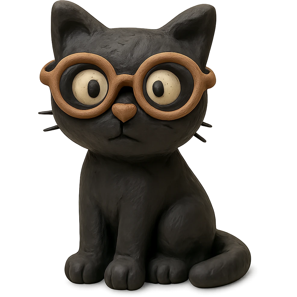 claymation style black cat with glasses emoji