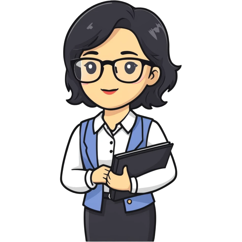 female teacher with semi-wavy black hair, light skin tone, wearing glasses emoji