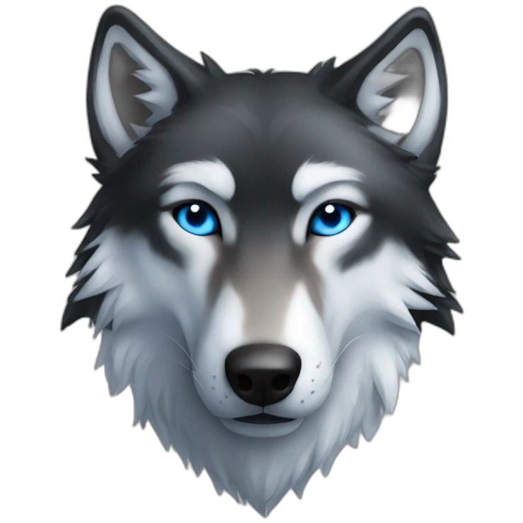 Black wolf  blue eyes kissing white tige emoji