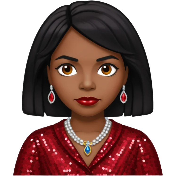 Marian Anderson with black hair, dark red sequin outfit emoji