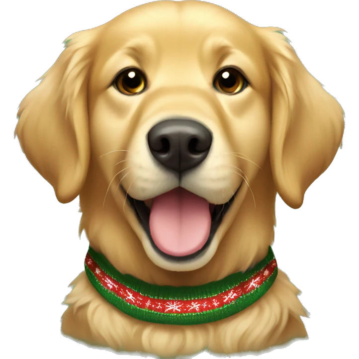 Golden retriever with a Christmas sweater emoji