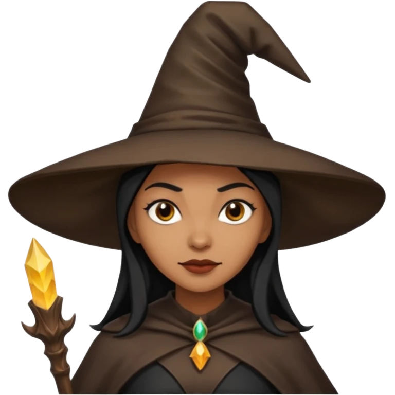 light brown skin witch with hat. black hair emoji