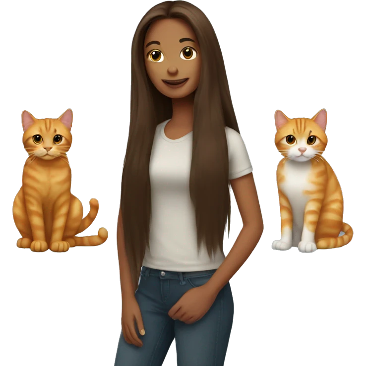 long haired brunette girl holding ginger cat emoji