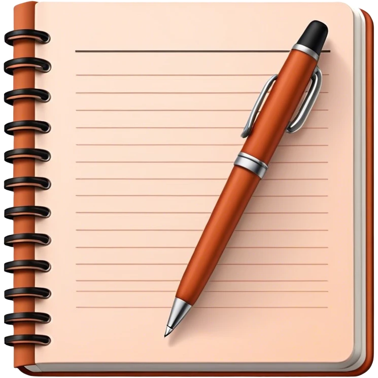 Open copybook and pen in dark terracotta color  emoji