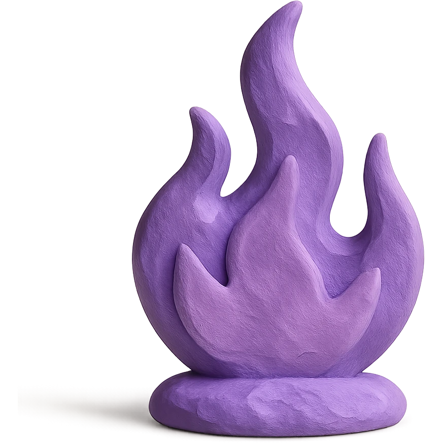 purple flame of fire in claymation style emoji
