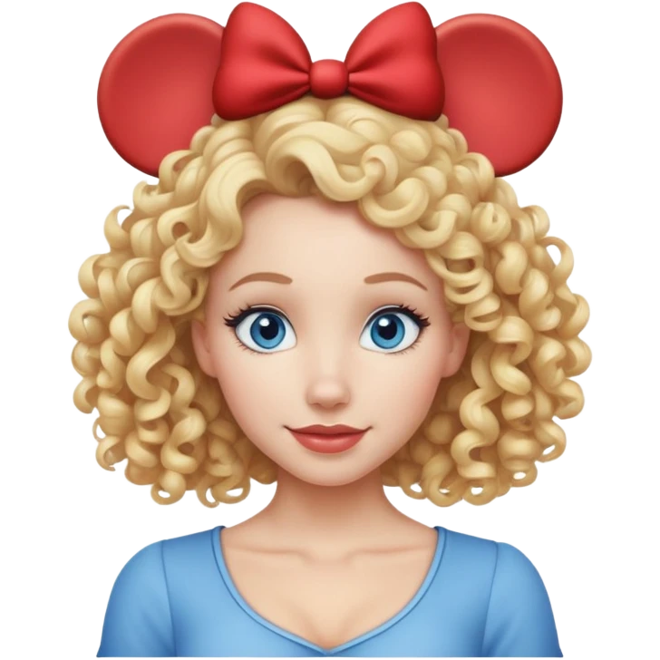 Blonde curly woman blue eyes wearing Mickey Mouse ears from Disney world  emoji