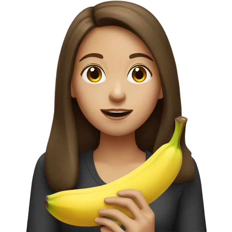 Girl with brown hair eating banana emoji