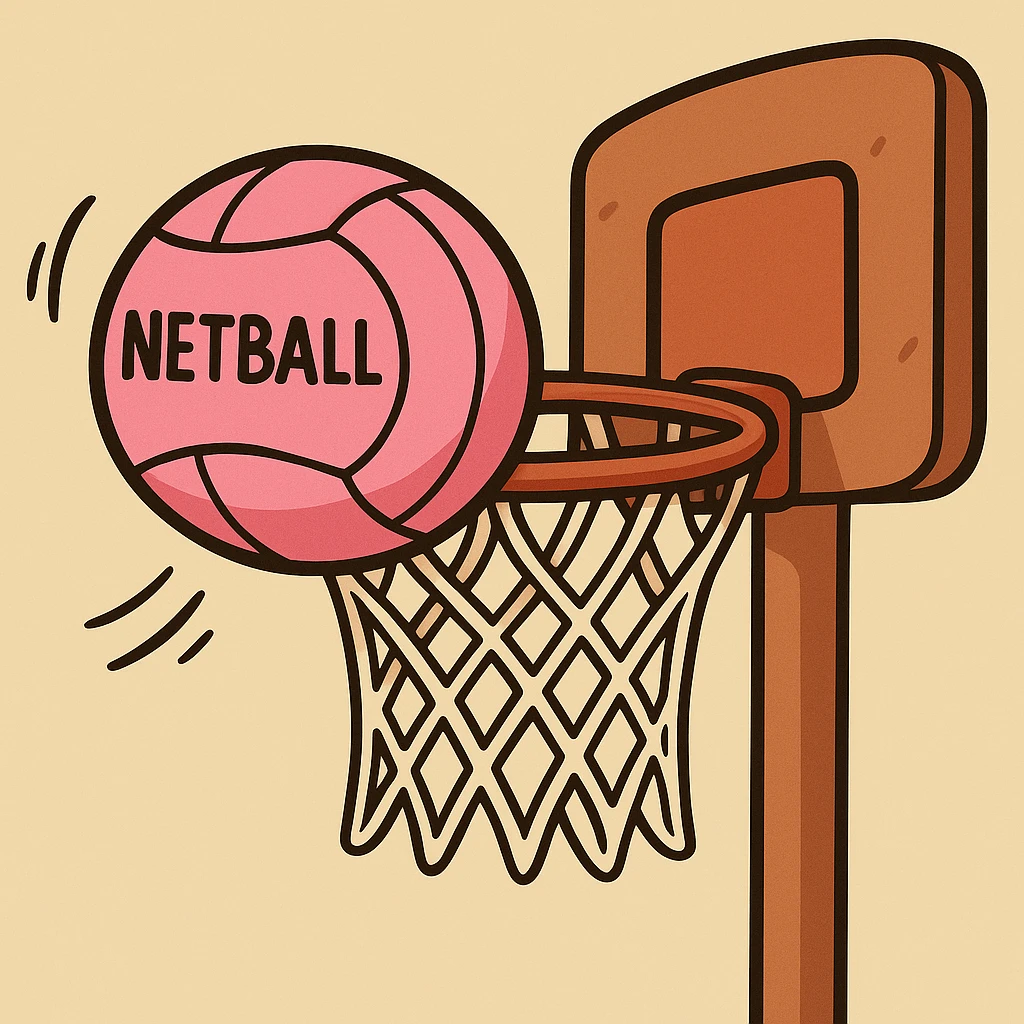 Change the netball to pink, keep the playful flat toon cartoon style with the hoop. emoji