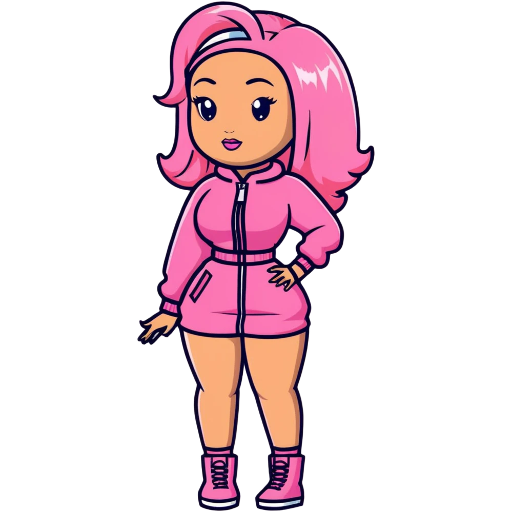 Nicki Minaj wearing a pink outfit with blonde and pink hair emoji