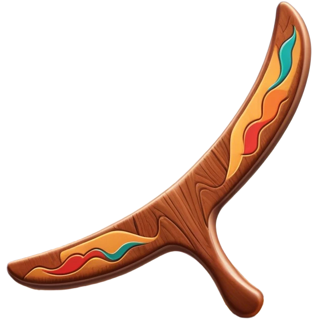 Cinematic Realistic image of a classic boomerang, rendered with detailed wood grain textures and vibrant colors, set against a sunlit outback landscape that emphasizes its iconic Australian heritage emoji
