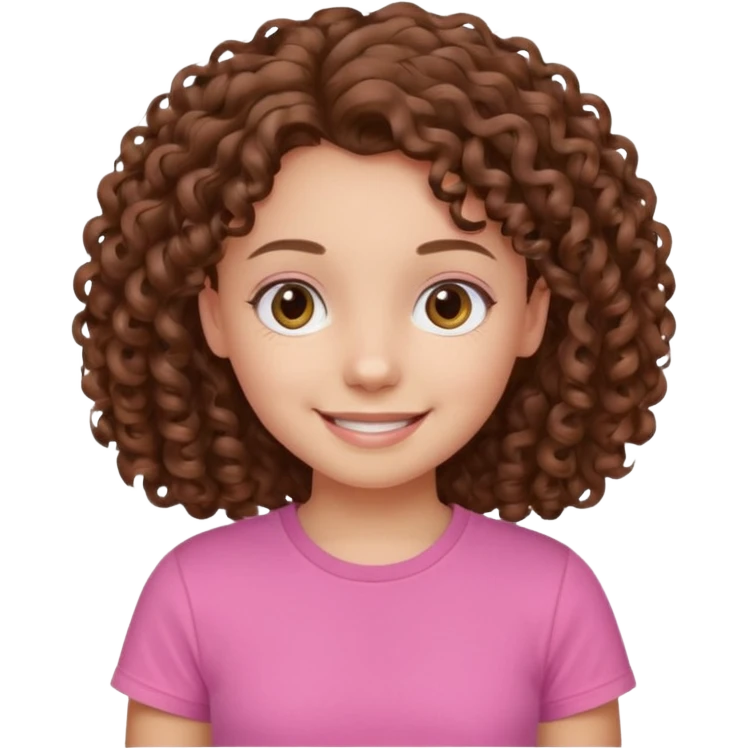 Young girl with curly hair and a pink T-shirt, looking happy  emoji