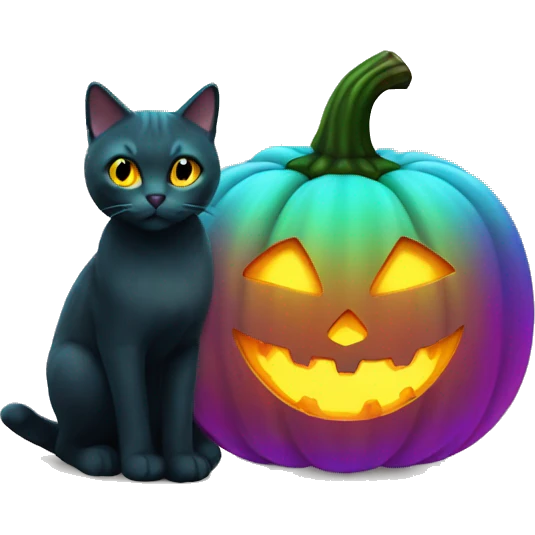 Iridescent pumpkin with cat emoji