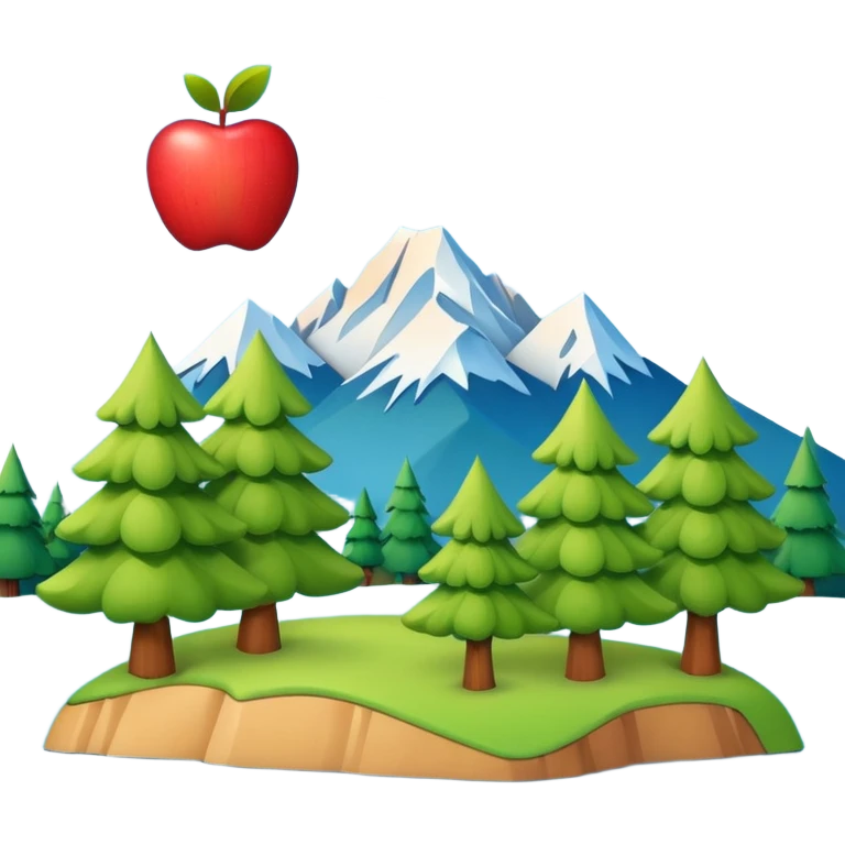 Washington state shape flat with 3d apple emoji style with cute pop out trees and mountains emoji