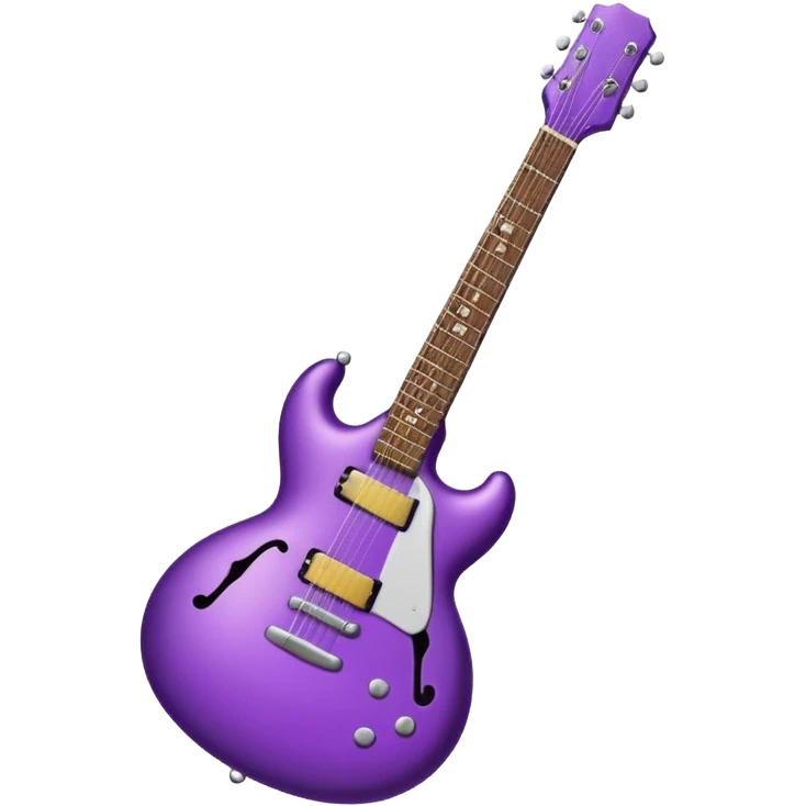 a purple Christmas ornament with a guitar emoji