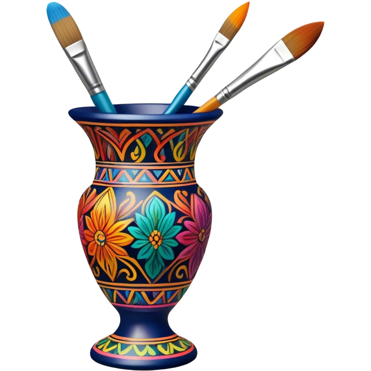 Metal painting icon, fine paintbrush painting a detailed metal statuette or vase with bright, vivid colors, visible strokes and intricate patterns, no finished artwork, just the painting process, minimalistic style, clean lines, transparent background. emoji