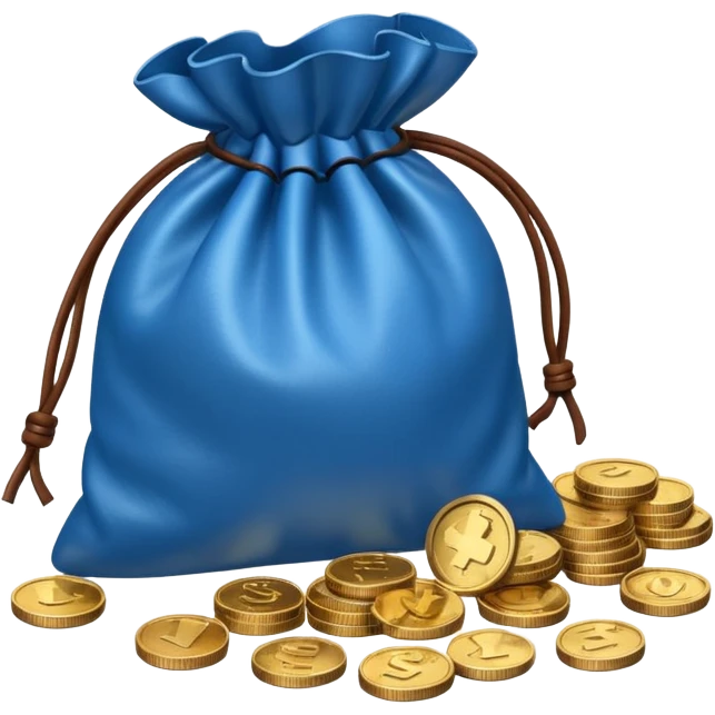 blue coins outside a brown money bag  emoji