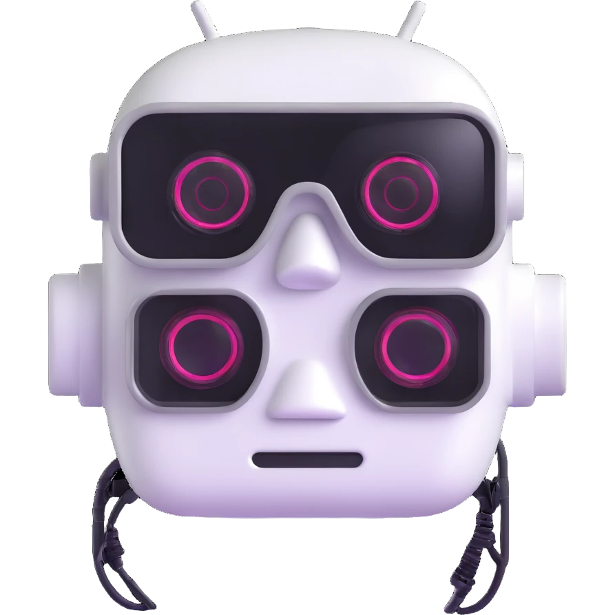 White robot with cyberpunk glasses, AI, futuristic emoji