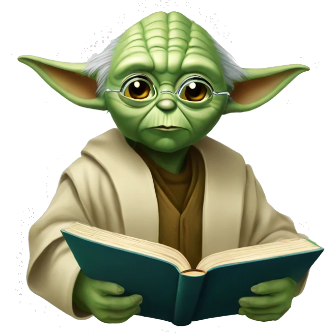 Master Yoda with a magnifying glass and a book  emoji