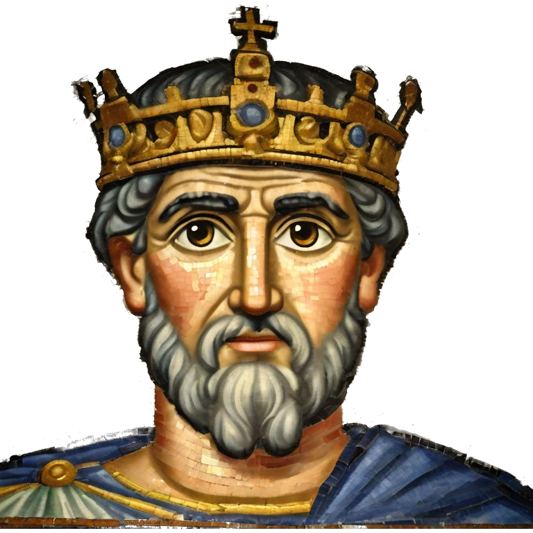 Emperor Justinian with byzantine crown - base his appearance on the Ravenna mosaic of him in San Vitale - see https://en.wikipedia.org/wiki/Justinian_I#/media/File:Mosaic_of_Justinianus_I_-_Basilica_San_Vitale_(Ravenna).jpg  emoji
