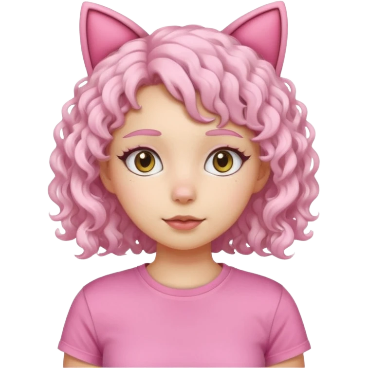 girl with white curly hair and cat ears wearing pink tshirt emoji