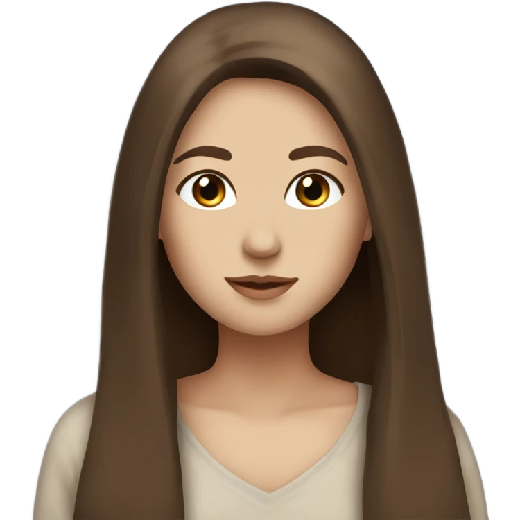 Beautiful woman, long straight brown hair, blue eyes, cozy emoji