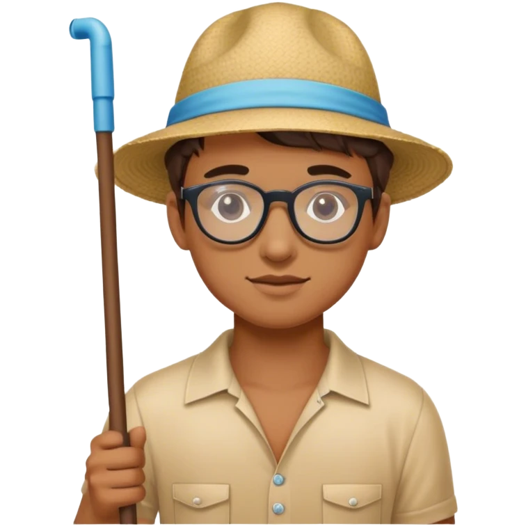 Young pool guy with a hat and glasses with a pool pole in hand  emoji