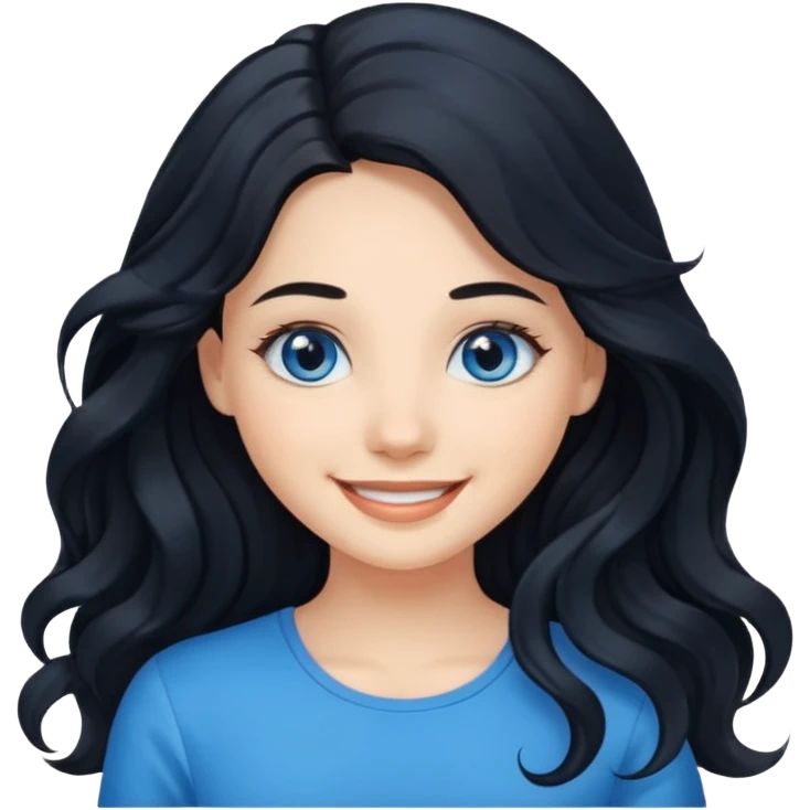 Please generate a portrait of a pretty girl with long, wavy, black hair. She's smiling. emoji