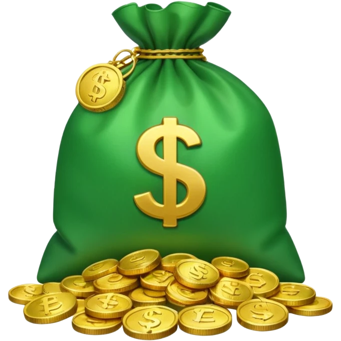 bag of money with a play icon on the bag and a pile of coins at the side emoji