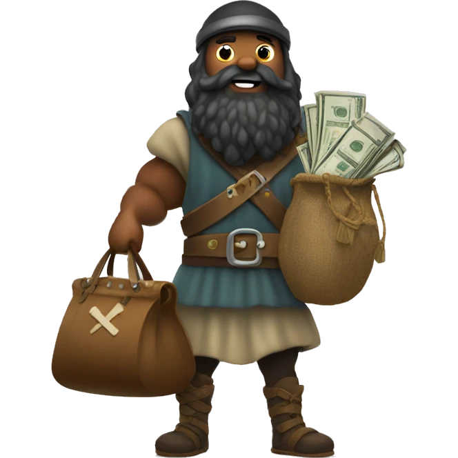 Viking black beard carrying overloaded bag with money emoji