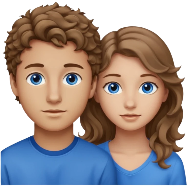 20 year old boy with slightly curly dark blonde hair and blue eyes with 20 year old girl with brown hair and blue eyes (girl is brunette (straight hair), boy is blonde.) emoji