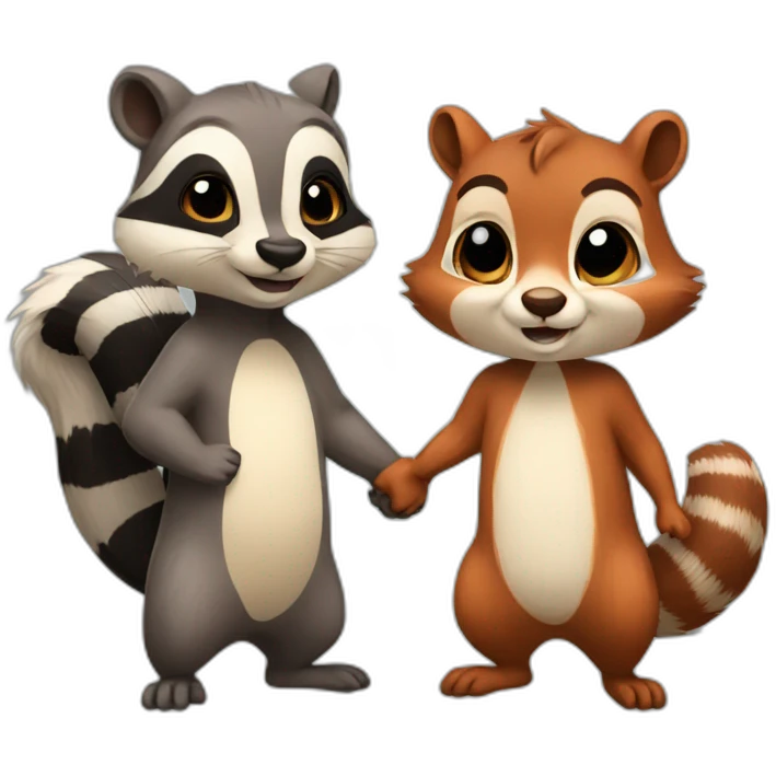 Squirrel and raccoon holding hands emoji