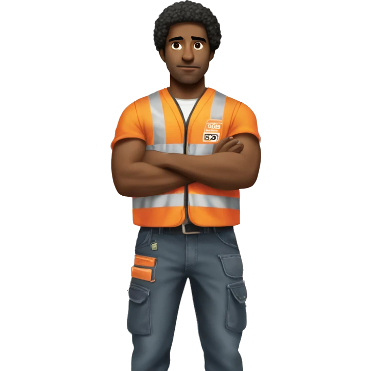 sad Black Male with Small Afro from Home Depot wearing orange pro loader vest pushing orange home depot carts emoji